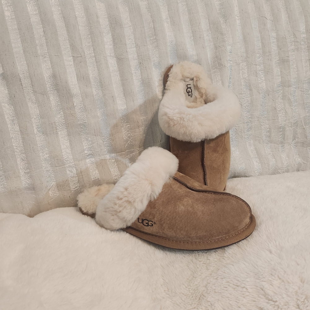 UGG Tan and Cream Shearling Slippers